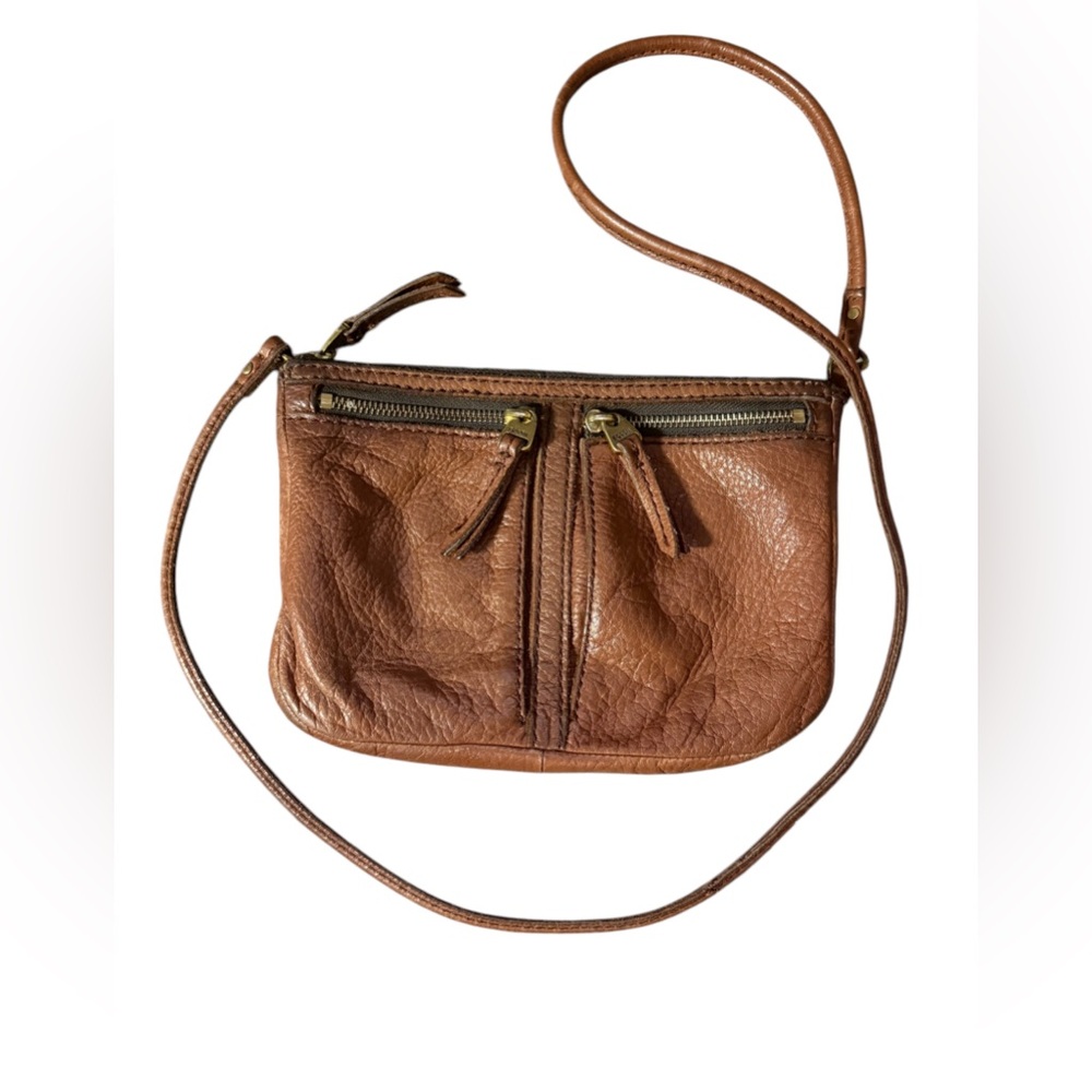 FOSSIL BROWN Leather Cross Body Messenger Bag Outside Pockets.